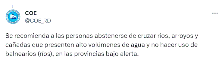 COE 44 COE coloca 6 provincias en alerta verde tras incidencia de vaguada