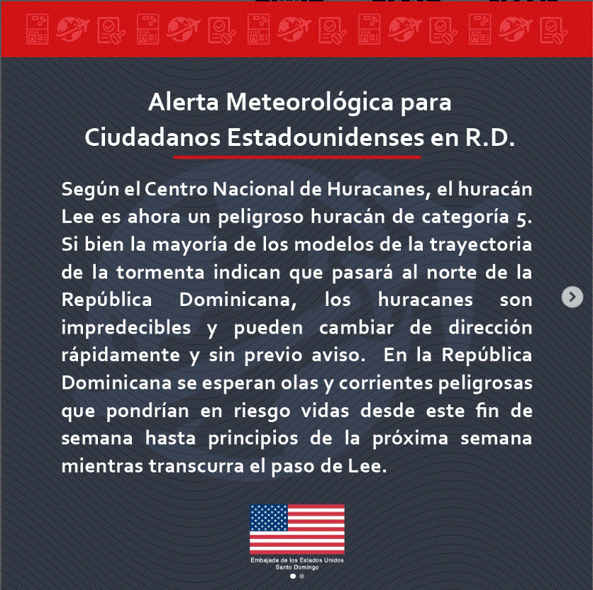 EMBAJADA DE EE.UU Embajada EEUU emite alerta para ciudadanos estadounidense por huracán Lee