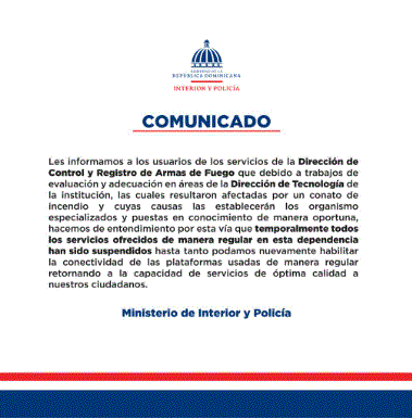 MINISTERIO DE INTERIOR Y POLICIA Suspendidos los registros de armas temporalmente