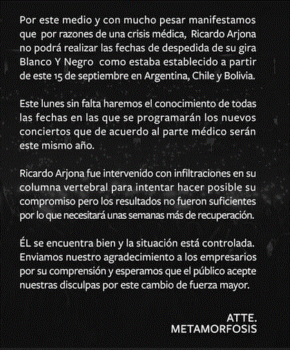 Ricardo Arjona cancela concierto en Chile por "crisis médica" 3 RICARDO ARJONA 3 Ricardo Arjona cancela concierto en Chile por "crisis médica"