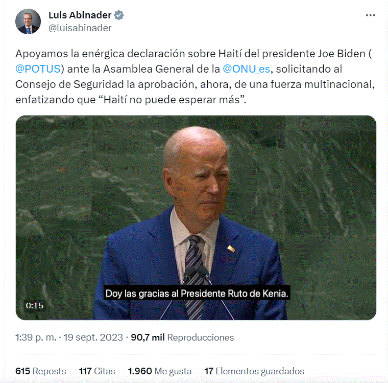 TWITTER ABINADER Y BIDEN Abinader apoya declaraciones de Biden sobre envío de fuerza Haití