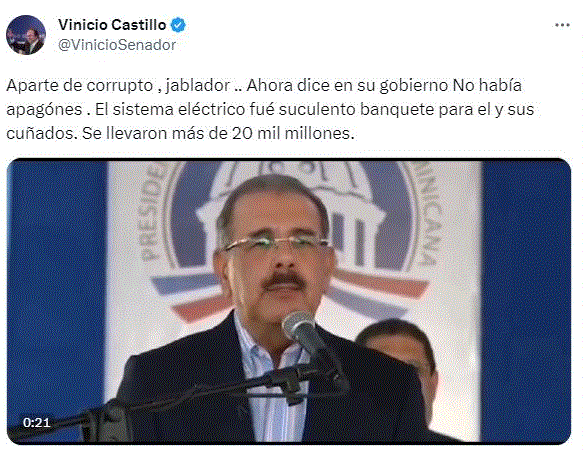 VINICIO A DANILO Vinicio Castillo arremete contra Danilo Medina por declaraciones sobre apagones