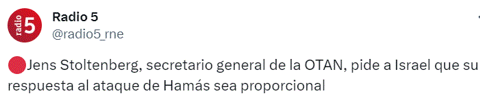 RADIO 5 OTAN pide a Israel una respuesta «proporcionada», sin matar civiles