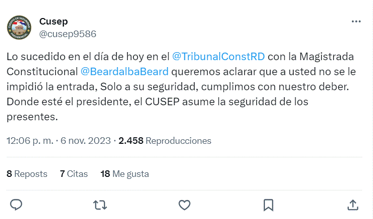 TWITTER CUSEP Jueza dice no la dejaban entrar a acto solemne del TC; CUSEP responde