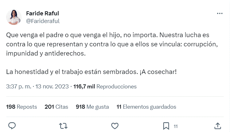 TWITTER FARIDE RAFUL 1 “Que venga el padre o el hijo", no importa dice Faride sobre candidatura de Omar Fernandez