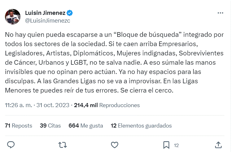 TWITTER SANTIAGO MATIAS Luisin Jiménez: "a las Grandes Ligas no se va a improvisar"