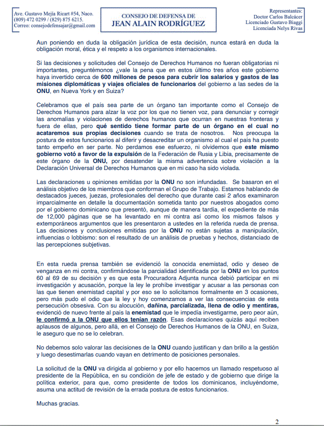 carta jean alain 1 Jean Alain dice Yeni Berenice no debió participar en su investigación “por enemistad, odio y deseo de venganza en su contra”