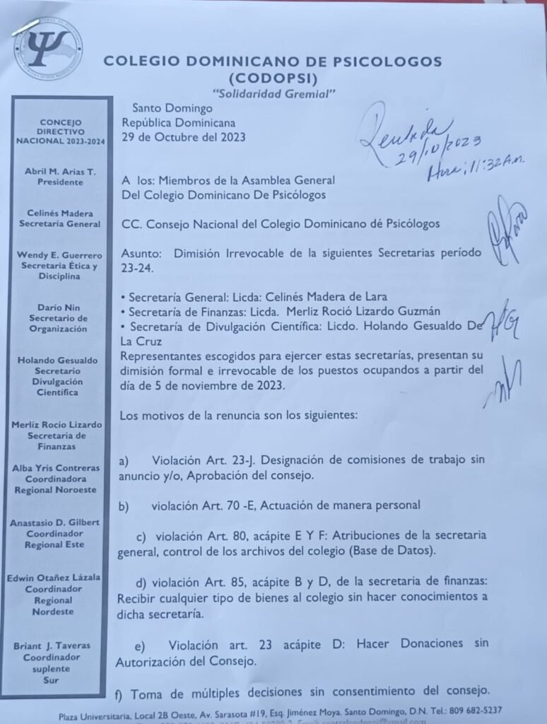 Dimiten cuatro de los diez miembros que componen la directiva del Codopsi 3 codopsi Dimiten cuatro de los diez miembros que componen la directiva del Codopsi