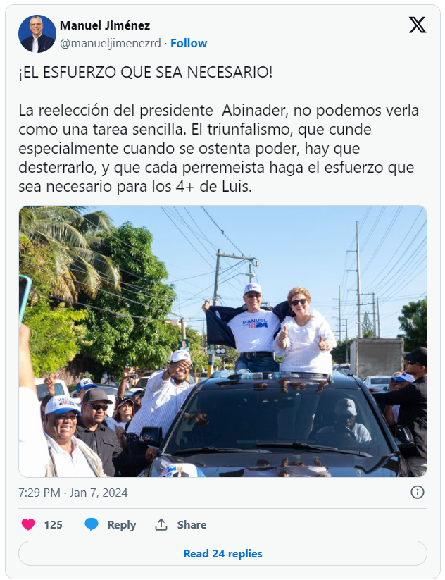 Twitt Manuel Jimenez Manuel Jiménez advierte reelección del presidente Abinader no es una tarea sencilla