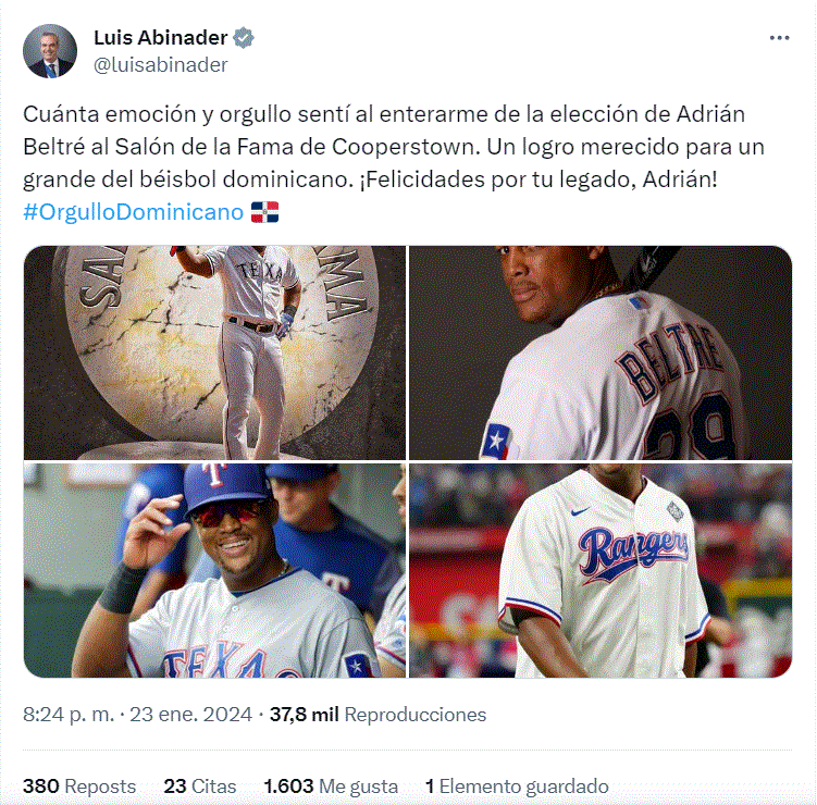 Presidente Abinader felicita a Adrián Beltré por ingreso a Cooperstown 3 twitter adrian beltre y abinader Presidente Abinader felicita a Adrián Beltré por ingreso a Cooperstown