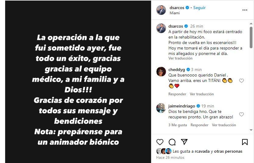 daniel sercos Comunicador Daniel Sarcos sale del quirófano exitosamente