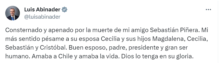 twitter abinader y pinera Luis Abinader lamenta fallecimiento de su "amigo" Sebastián Piñera