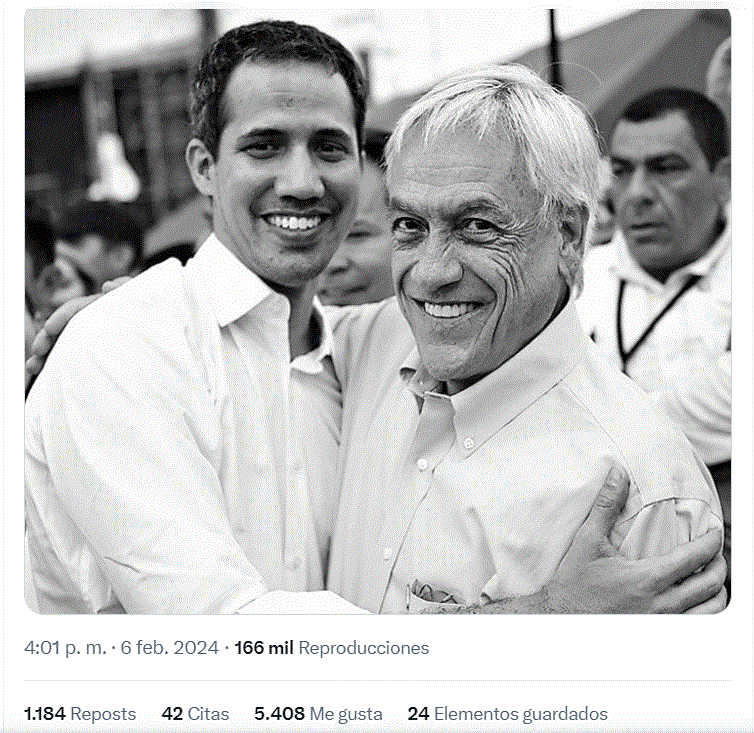 twitter juan guaido y pinera El mundo reacciona ante fallecimiento del ex presidente de Chile, Sebastián Piñera