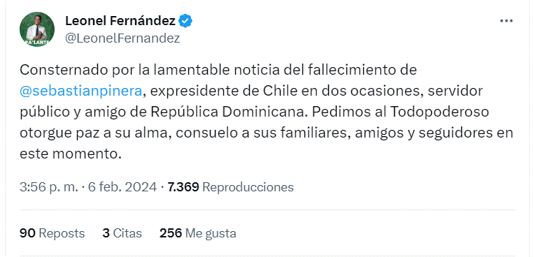 twitter leonel y pineda El mundo reacciona ante fallecimiento del ex presidente de Chile, Sebastián Piñera