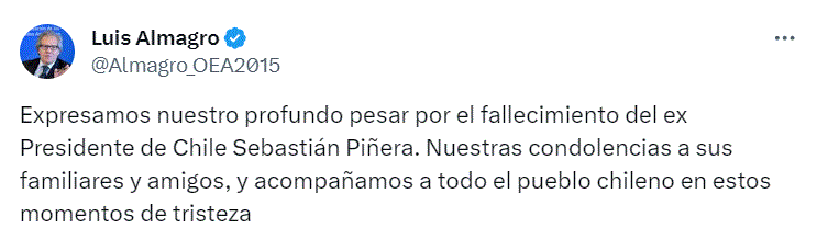 twitter luis amalegro y pinera 1 El mundo reacciona ante fallecimiento del ex presidente de Chile, Sebastián Piñera