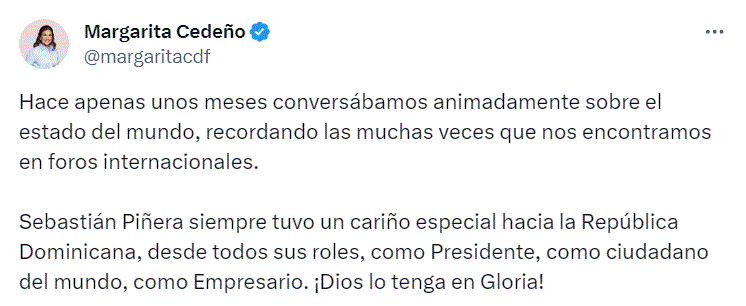 twitter margarita cedeno y pineda El mundo reacciona ante fallecimiento del ex presidente de Chile, Sebastián Piñera