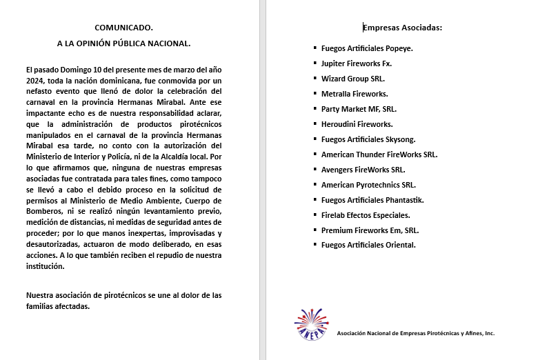 CARTA HAITI 1 Empresas pirotécnicas repudian hechos en el carnaval de Salcedo