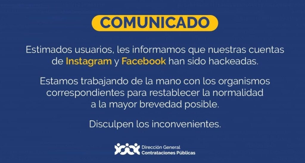 COMPRA Y CONTRATACIONES Hackean cuentas de redes sociales de Dirección de Compras y Contrataciones