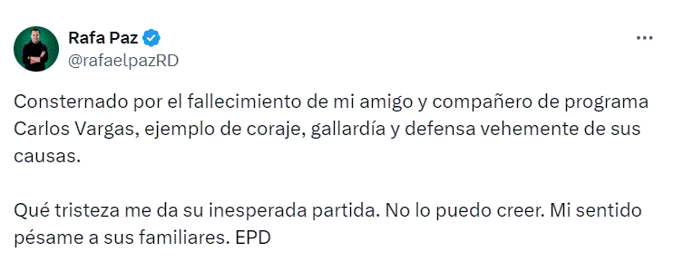 TWITTER RAFA PAZ Fallece Carlos Vargas, panelista del Show del Mediodía