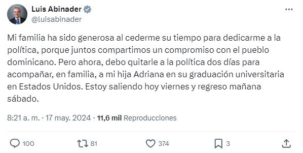 luis abinader 142 Luis Abinader sale del país para asistir a graduación de su hija
