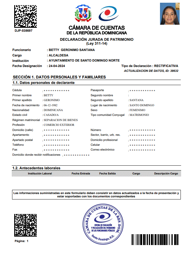 DECLARACION DE BETTY JURADA GERONIMO 1 ¿Qué tantos bienes tiene Betty Gerónimo en su declaración jurada?