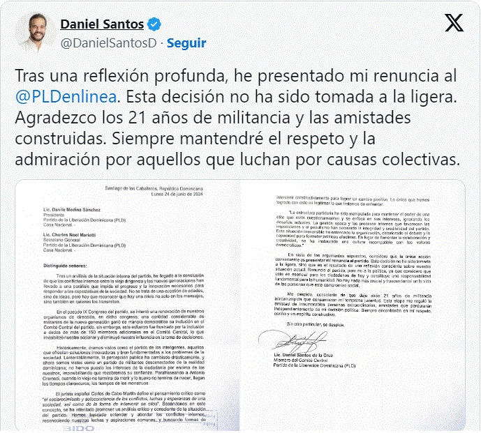 Renuncia del PLD miembro del Comité Central Daniel Santos 3 TWITTER DANIEL SANTOS Renuncia del PLD miembro del Comité Central Daniel Santos