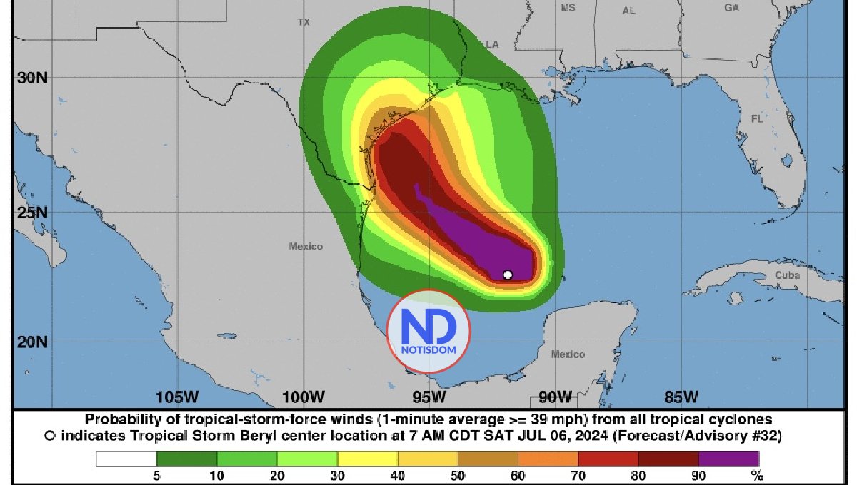 Tormenta tropical Beryl rumbo a sur Texas; sería otra vez huracán