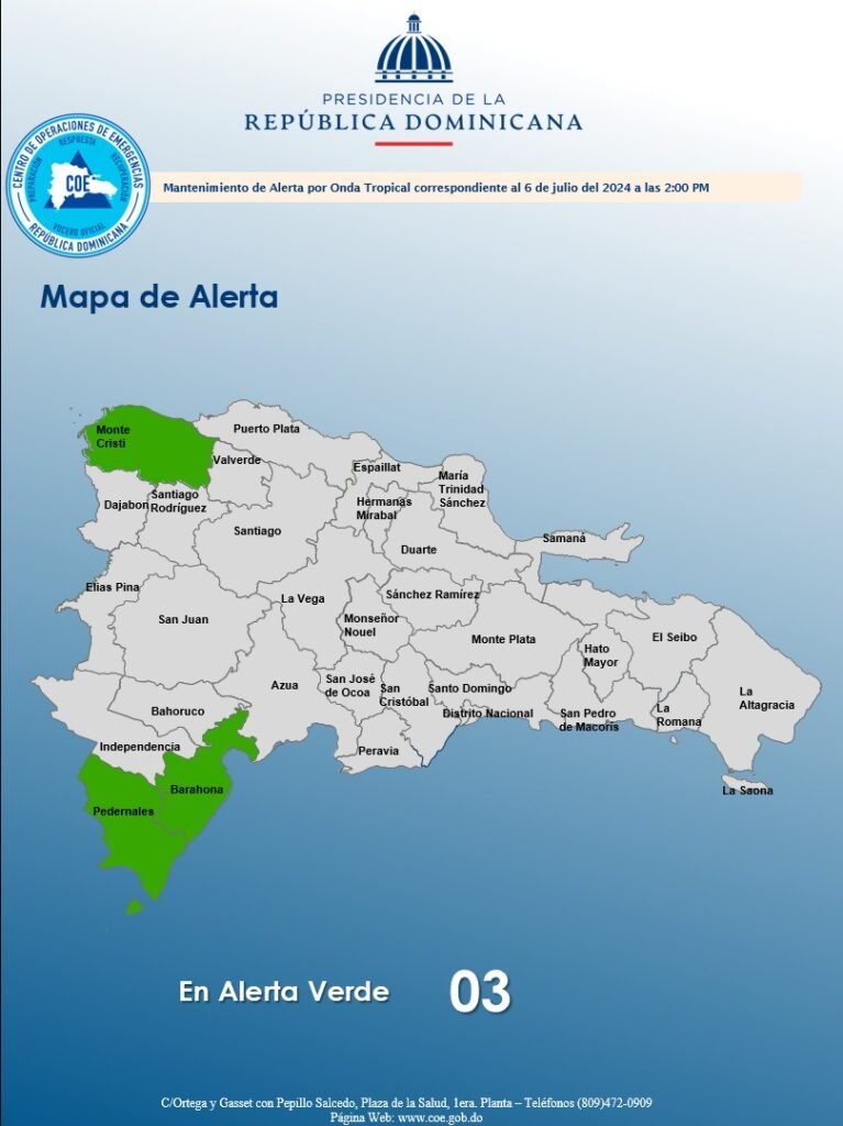 COE 65 COE disminuye a tres provincias en verde