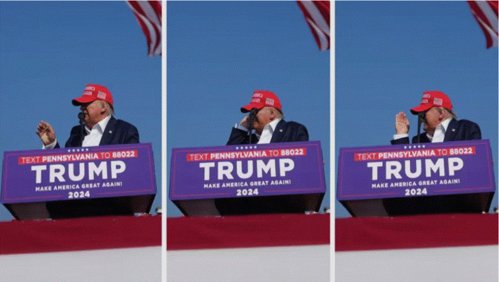 DONALD TRUMP 123 En esta foto se aprecia el momento justo en el que la bala pasa por el lado de Donald Trump