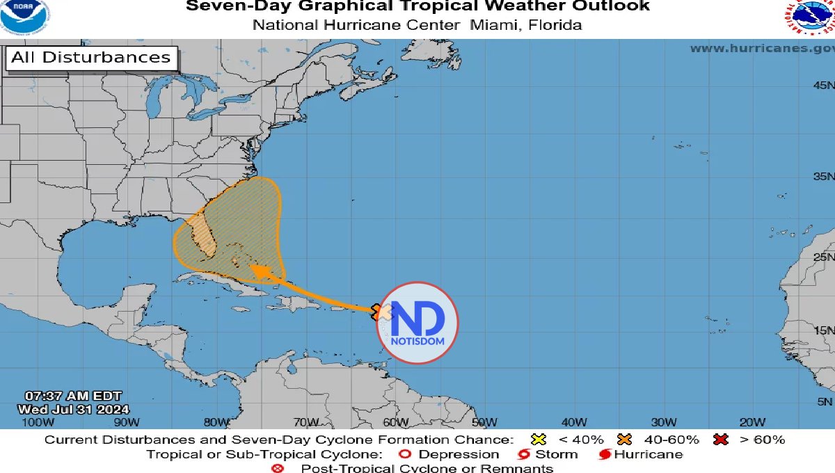 Zona de aguaceros en el Atlántico puede convertirse en depresión tropical este fin de semana