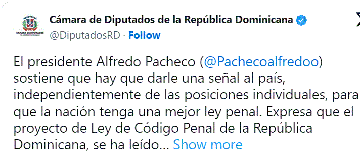 TWITTER ALFREDO PACHECO Diputados aprueban en primera lectura el Código Penal