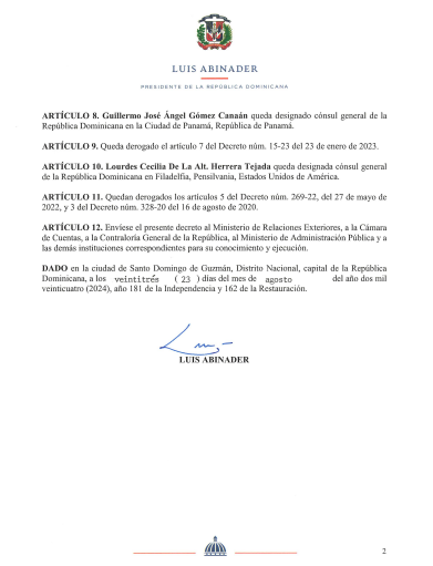 DECRETO 6 Abinader realiza nombramientos en el servicio exterior dominicano