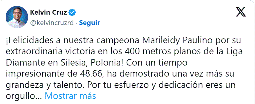 KELVIN CRUZ 9 Ministro de Deportes felicita a Marileidy por su triunfo en 400 metros de la Liga Diamante 