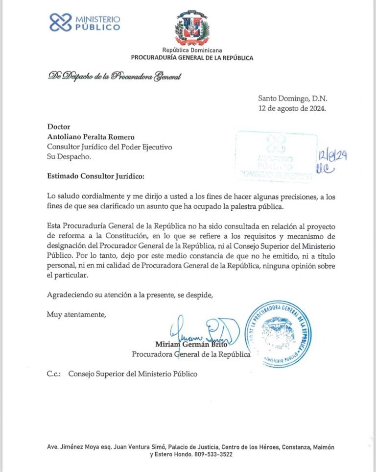 Miriam Germán aclara no fue consultada sobre la reforma constitucional 3 Miriam German Brito carta Miriam Germán aclara no fue consultada sobre la reforma constitucional