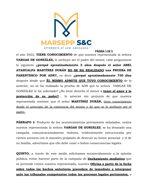 CARTA DE ABOGADO DE KEIRE 7 Abogado de Keire Vargas le recomienda a Abel Martínez no “ponerse alante» sobre el caso de su supuesto hijo