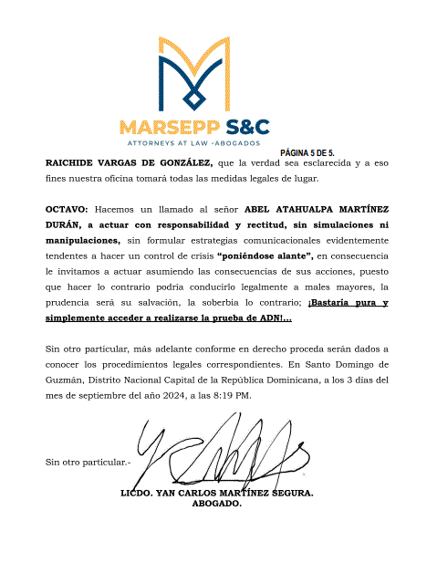 CARTA DE ABOGADO DE KEIRE 9 Abogado de Keire Vargas le recomienda a Abel Martínez no “ponerse alante» sobre el caso de su supuesto hijo