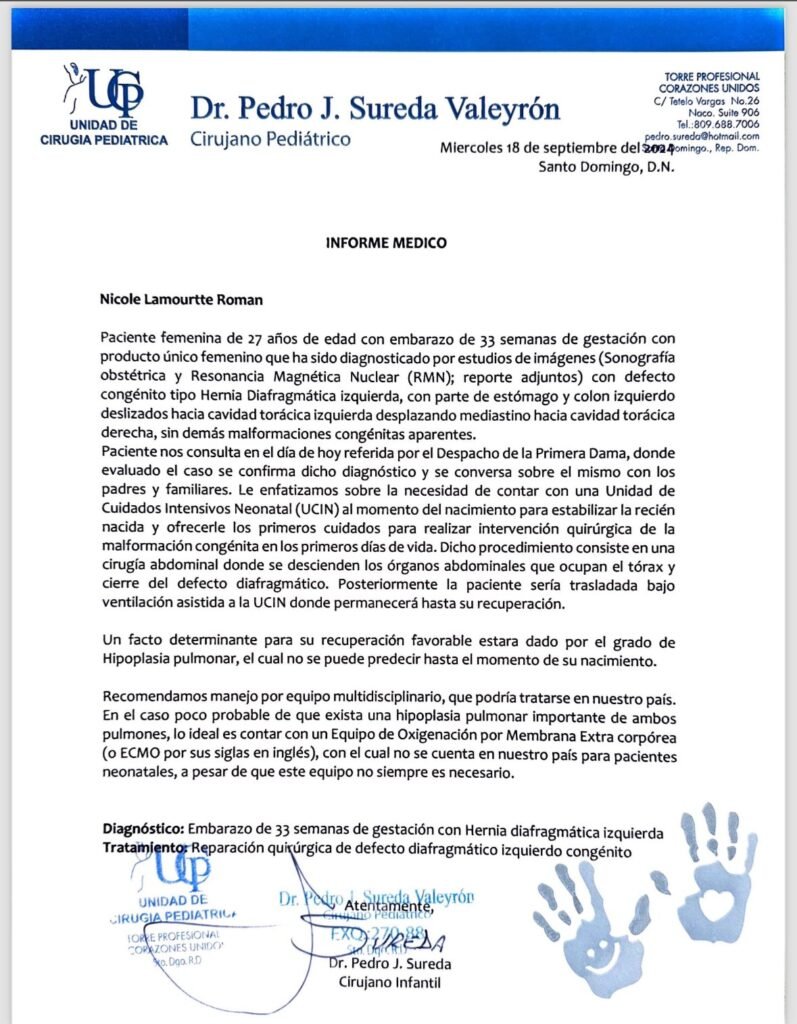 CARTA DE LA CHICA Primera Dama informa cirugía para salvar criatura de Lamourtte Román puede hacerse en el país