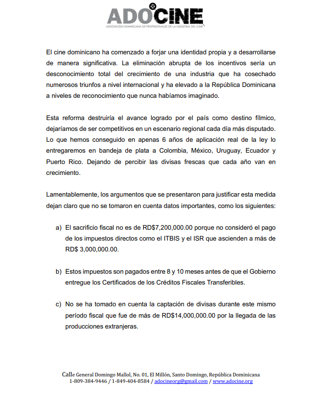 ADOCINE 3 ADOCINE rechaza propuesta de eliminar incentivos de la Ley de cine