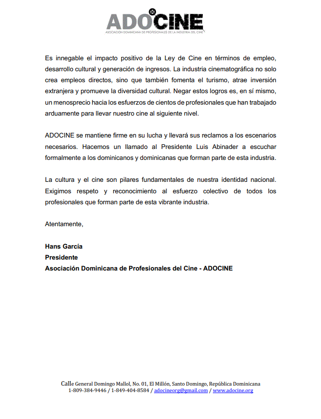 ADOCINE 4 ADOCINE rechaza propuesta de eliminar incentivos de la Ley de cine