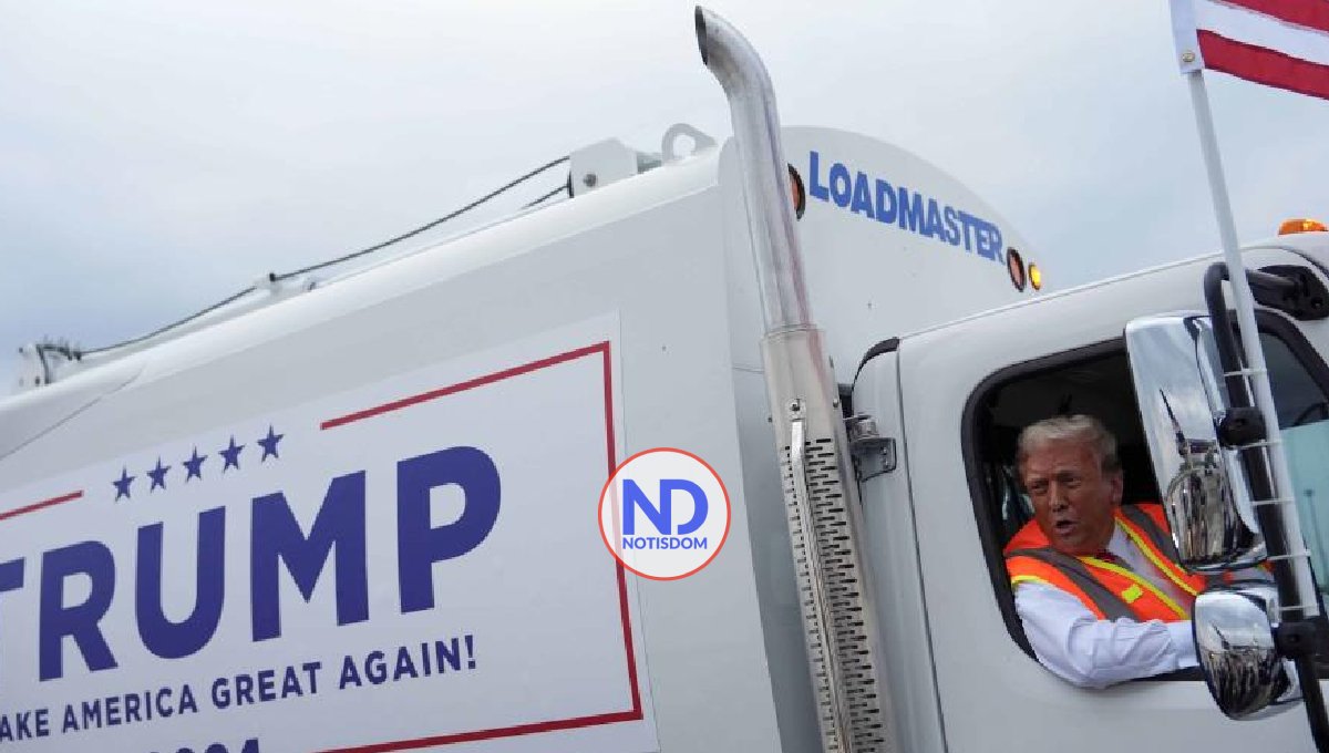 Tras crítica de Biden, Trump llega a mitin en un camión de basura