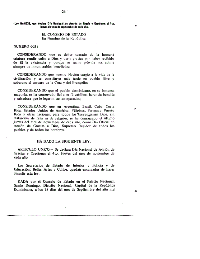 ¿Sabías que existe por ley el Día de Acción de Gracias en RD? 4 ACCION DE GRACIA CARTA ¿Sabías que existe por ley el Día de Acción de Gracias en RD?