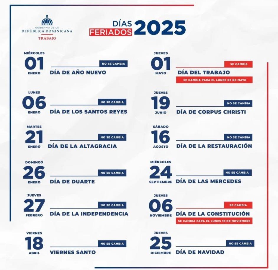 FERIADOS 2025 Estos son los días feriados correspondientes al año 2025