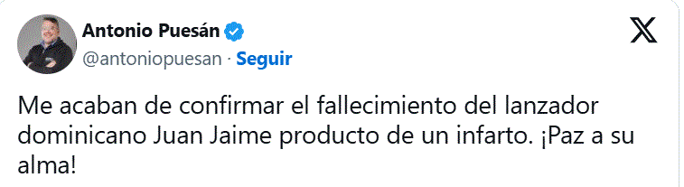 INSTAGRAM ANTONIO PUESAN Fallece expelotero Juan Jaime