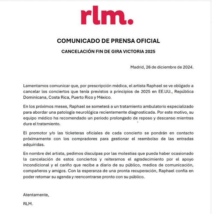 RAFHAEL Confirman el cantante Raphael padece de un cáncer cerebral