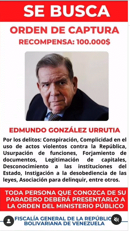 Edmundo Gonzalez Urrutia 11 Venezuela ofrece US$100 mil por datos sobre E. Gonzalez Urrutia