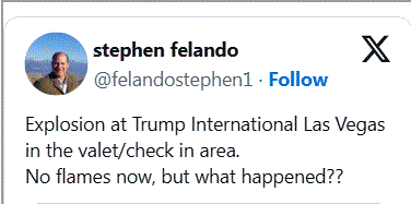 TWITTER STEPHEN FELANDO Investigan como ataque terrorista explosión hotel Trump en EEUU