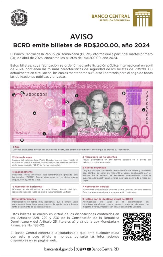 BCRD anuncia la circulación de los billetes RD$100 y RD$200 2024 4 BILLETE DE 200 PESOS 2 BCRD anuncia la circulación de los billetes RD$100 y RD$200 2024