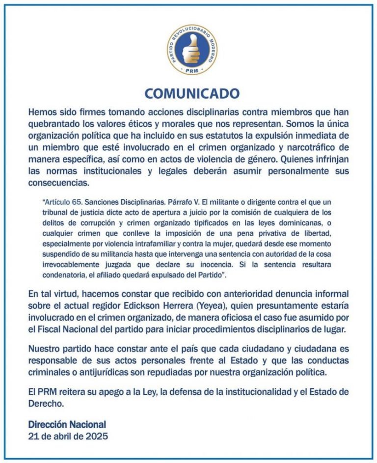 Edickson Herrera Yeyea COMUNICADO PRM sacudido por caso regidor estaría siendo requerido por EU