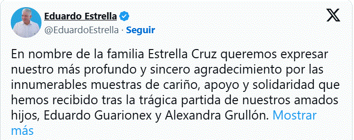 TWITTER EDUARDO ESTRELLA 1 Eduardo Estrella agradece muestras de apoyo tras muerte de su hijo en discoteca Jet Set