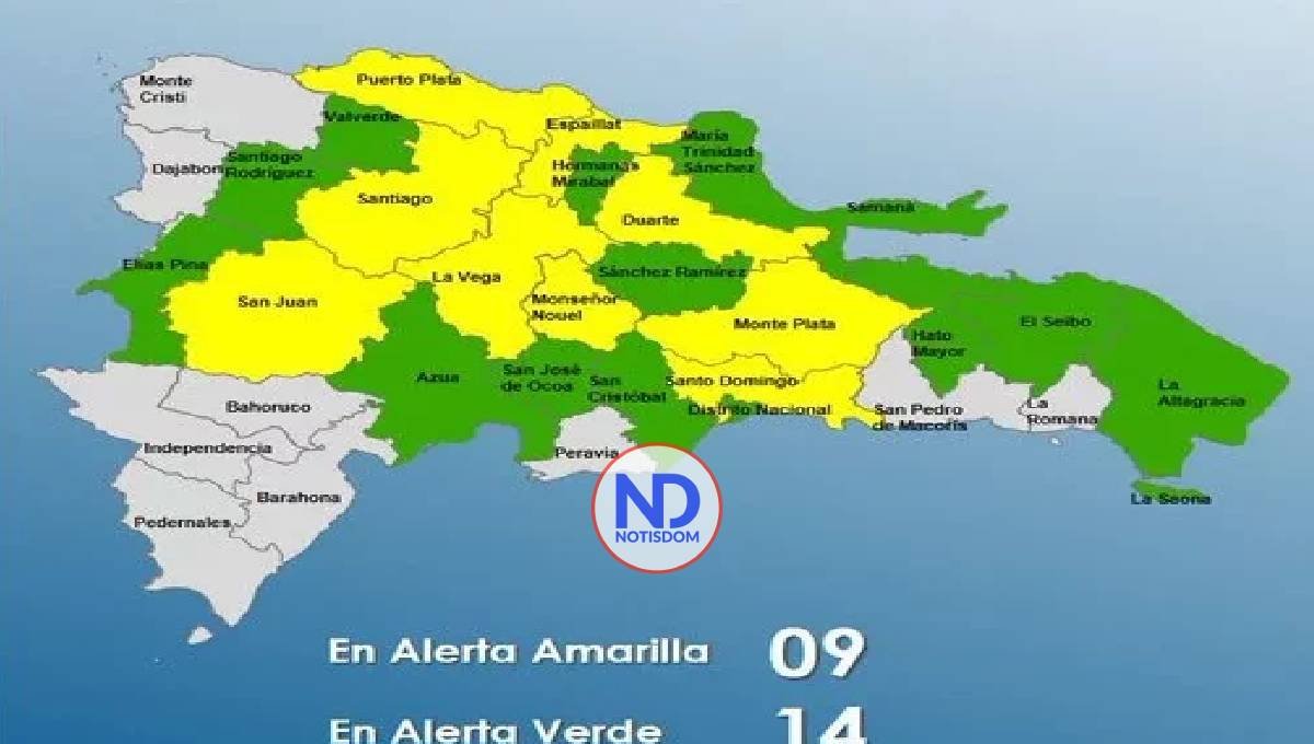 COE Mantiene 9 provincias en alerta amarilla y 14 en verde
